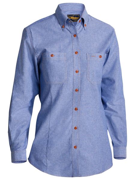 Bisley Ladies Chambray Shirt - Long Sleeve - Blue (B76407L) - Trade Wear