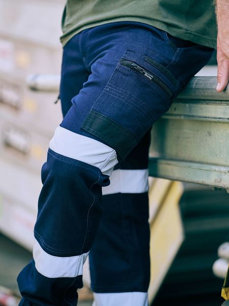 Bisley Flex & Move™ Taped Stretch Denim Cargo Cuffed Pants (BPC6335T)-Denim