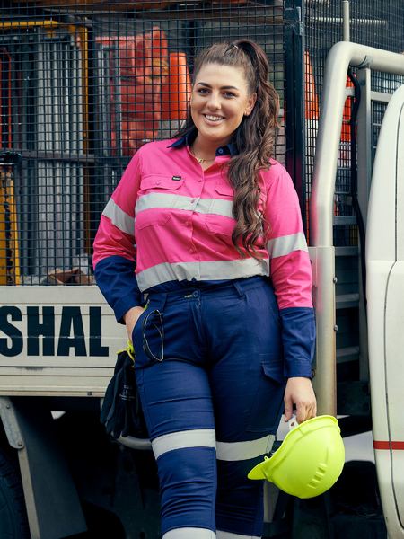 Bisley Ladies 2 Tone 3M Lightweight Hi Vis Shirt in Pink/Navy (BL6896) - Trade Wear