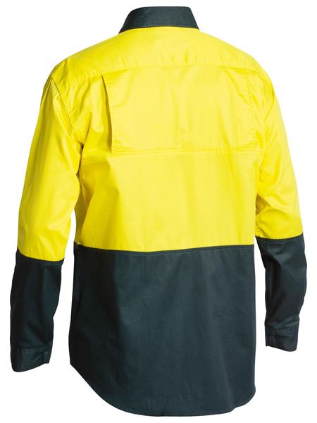 Bisley 2 Tone Hi Vis Cool Ventilated Drill Shirt - Long Sleeve - Yellow/Bottle (BS6895) - Trade Wear