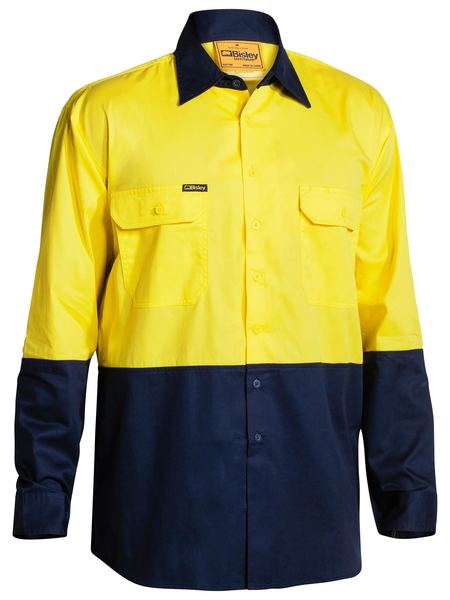 Bisley 2 Tone Hi Vis Cool Ventilated Drill Shirt - Long Sleeve - Yellow/Navy (BS6895) - Trade Wear