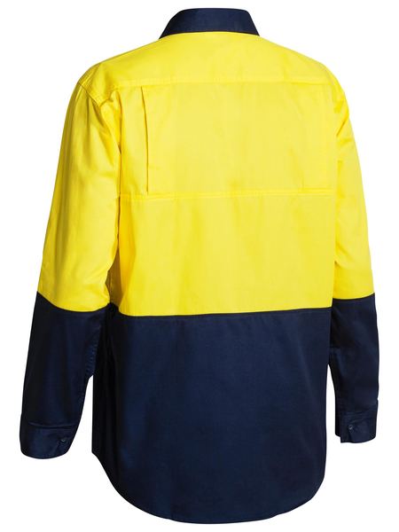 Bisley 2 Tone Hi Vis Cool Ventilated Drill Shirt - Long Sleeve - Yellow/Navy (BS6895) - Trade Wear