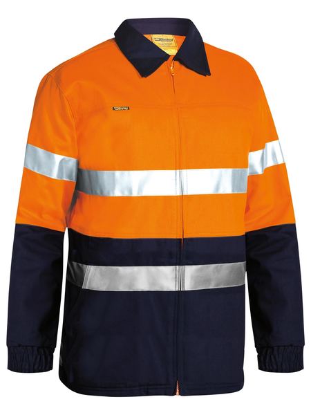 Bisley 2 Tone Hi Vis Drill Jacket 3M Reflective Tape - Orange/Navy (BK6710T) - Trade Wear