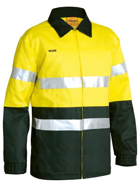 Bisley 2 Tone Hi Vis Drill Jacket 3M Reflective Tape - Yellow/Bottle (BK6710T) - Trade Wear