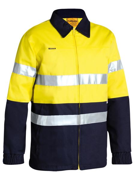 Bisley 2 Tone Hi Vis Drill Jacket 3M Reflective Tape - Yellow/Navy (BK6710T) - Trade Wear