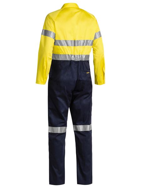 Bisley 2 Tone Hi Vis Lightweight Coveralls 3M Reflective Tape - Yellow/Navy (BC6719TW) - Trade Wear