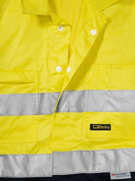 Bisley 2 Tone Hi Vis Lightweight Coveralls 3M Reflective Tape - Yellow/Navy (BC6719TW) - Trade Wear