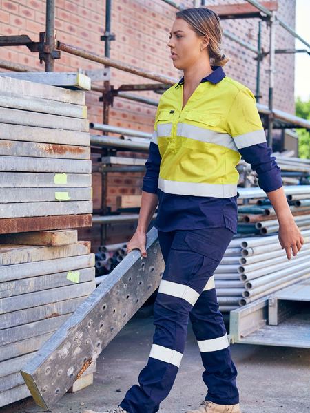 Bisley Women's Taped Hi Vis Stretch V-Neck Shirt (BLC6064T)