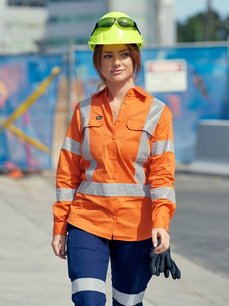 Bisley Women's Taped X Back Lightweight Hi Vis Drill Shirt (BL6166XT)