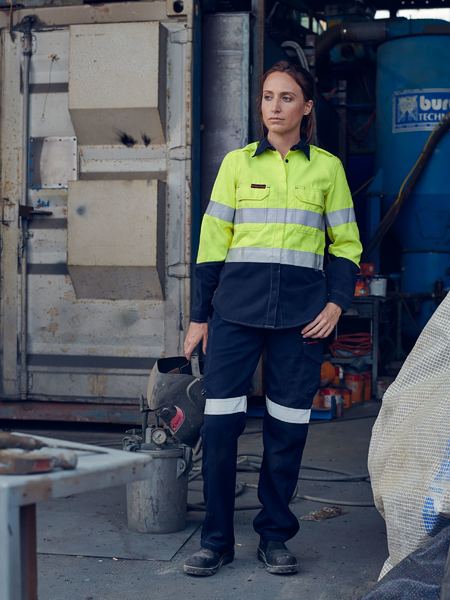 Bisley Women's Taped Two Tone Hi Vis Closed Front Vented Shirt - Long Sleeve (BLC8075T) - Trade Wear