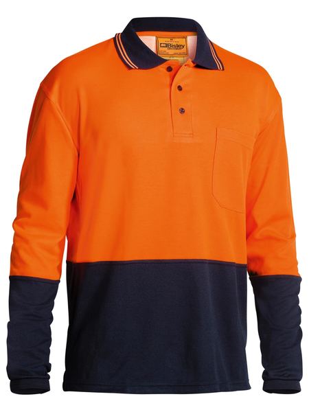 Bisley 2 Tone Hi Vis Polo Shirt - Long Sleeve - Orange/Navy (BK6234) - Trade Wear