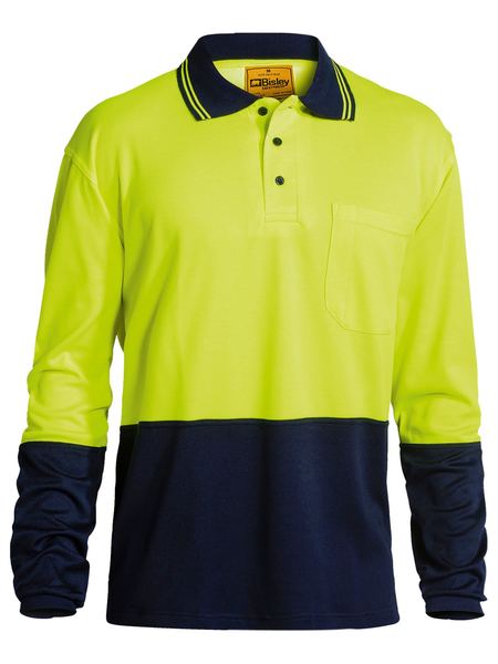 Bisley 2 Tone Hi Vis Polo Shirt - Long Sleeve - Yellow/Navy (BK6234) - Trade Wear