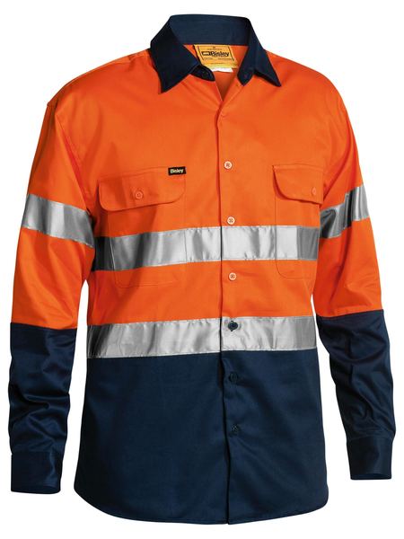 Bisley 2 Tone Hi Vis Shirt 3M Reflective Tape - Long Sleeve - Orange/Navy (BT6456) - Trade Wear