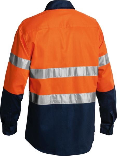 Bisley 2 Tone Hi Vis Shirt 3M Reflective Tape - Long Sleeve - Orange/Navy (BT6456) - Trade Wear