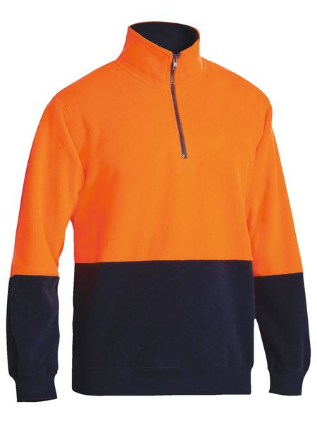 Bisley Hi Vis Polarfleece Zip Pullover - Orange/Navy (BK6889) - Trade Wear