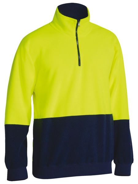 Bisley Hi Vis Polarfleece Zip Pullover - Yellow/Navy (BK6889) - Trade Wear