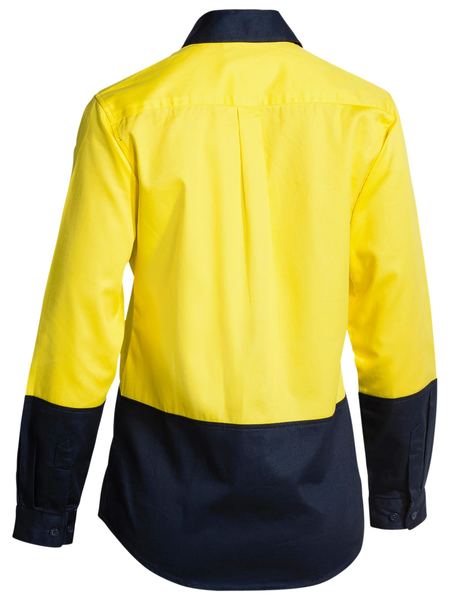 Bisley Ladies 2 Tone Hi Vis Drill Shirt - Long Sleeve - Yellow/Navy (BL6267) - Trade Wear