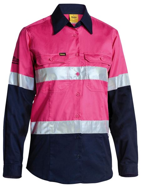 Bisley Ladies 2 Tone 3M Lightweight Hi Vis Shirt in Pink/Navy (BL6896) - Trade Wear