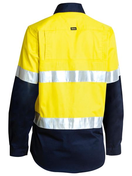Bisley Ladies Hi Vis 3M Lightweight Gusset Cuff Shirt -Long Sleeve- Yellow/Navy (BL6896) - Trade Wear