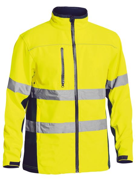 Bisley Soft Shell Jacket with 3M Reflective Tape - Yellow/Navy (BJ6059T) - Trade Wear