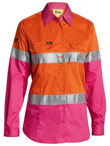 Bisley Women's 3M Taped Hi Vis Cool Lightweight Shirt - Orange/Pink (BL6696T) - Trade Wear