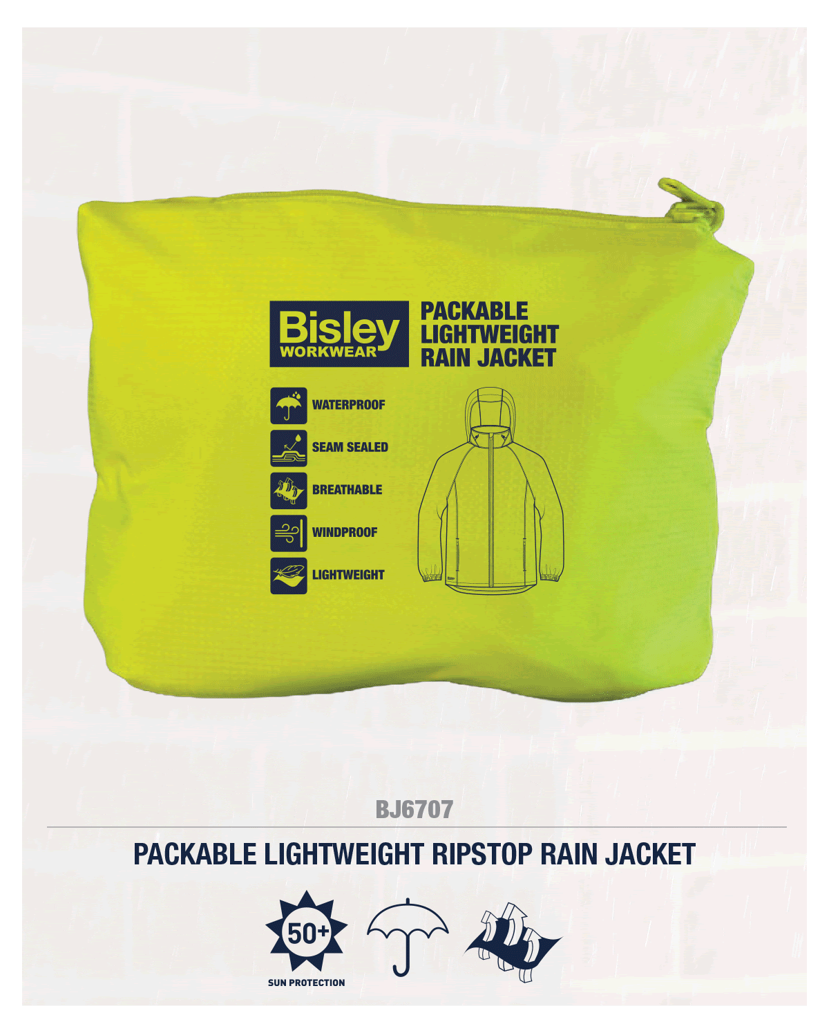 Bisley Packable Lightweight Ripstop Rain Jacket (BJ6707)
