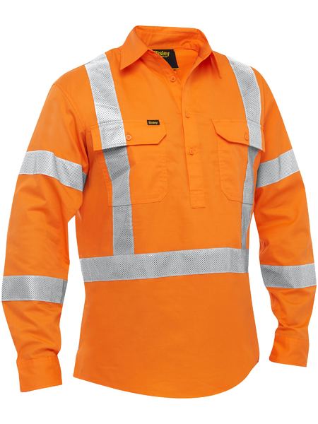 Bisley X Taped Closed Front Hi Vis Cool Lightweight Drill Shirt (BSC6166XT)