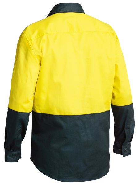 Bisley 2 Tone Closed Front Hi Vis Drill Shirt - Long Sleeve - Yellow/Bottle (BSC6267) - Trade Wear