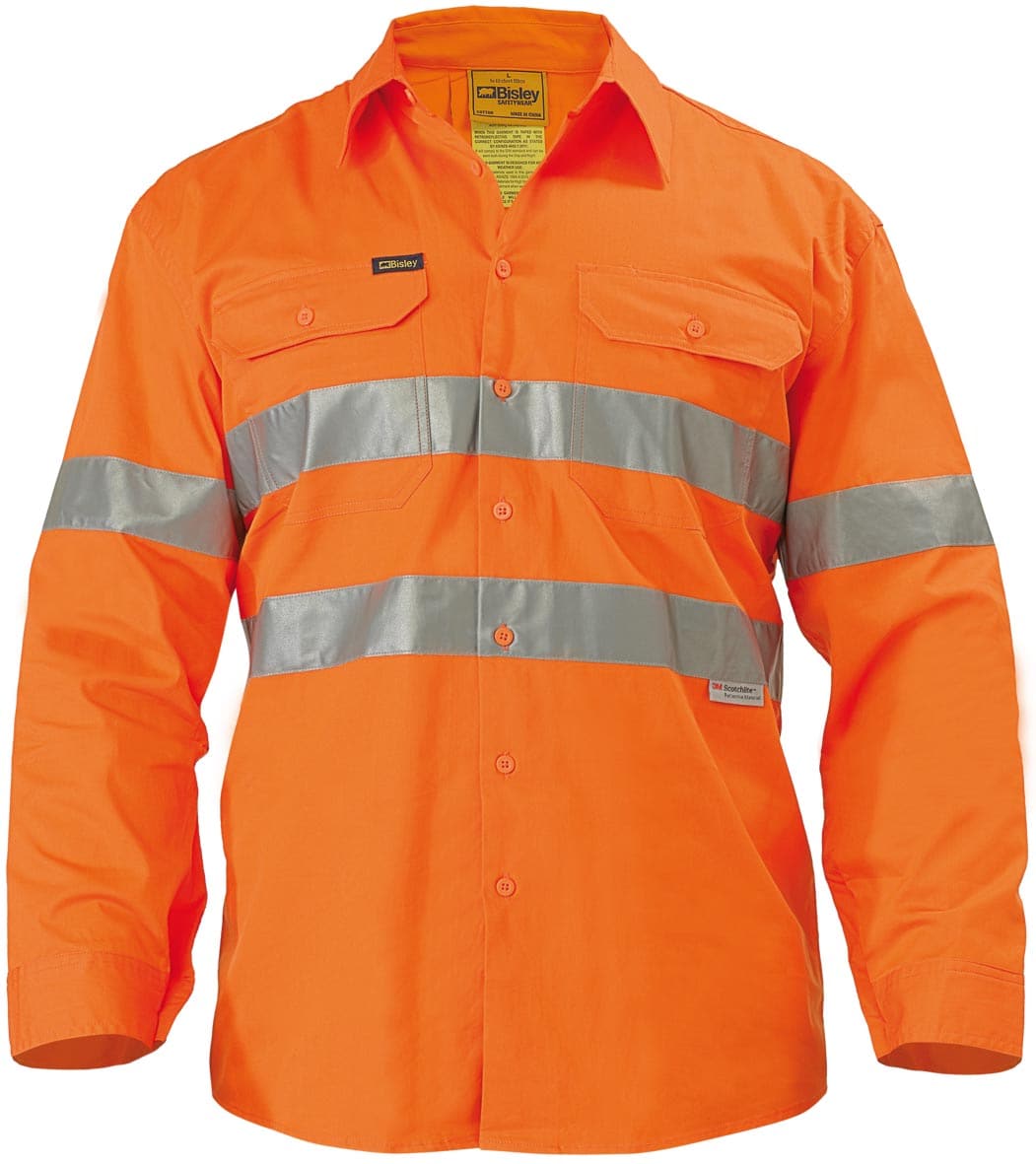 Bisley 3M Lightweight Gusset Cuff Hi Vis Shirt - Long Sleeve - Orange (BS6897) - Trade Wear