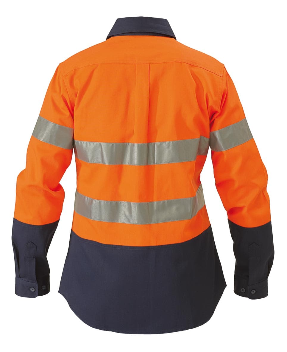 Bisley 2 Tone 3M Ladies Hi Vis Drill Shirt - Long Sleeve - Orange/Navy (BLT6456) - Trade Wear