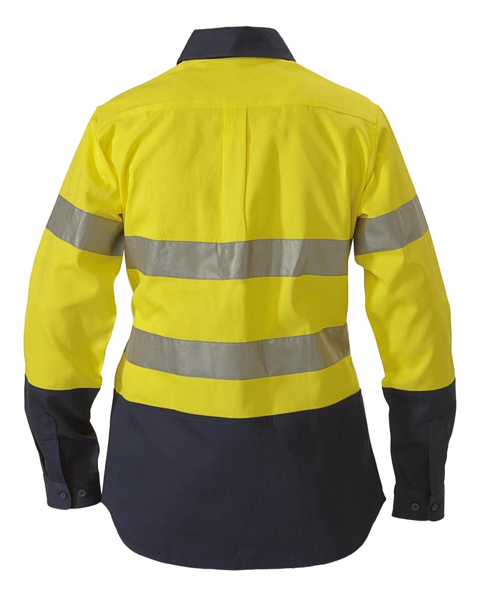 Bisley 2 Tone 3M Ladies Hi Vis Drill Shirt - Long Sleeve - Yellow/Navy (BLT6456) - Trade Wear