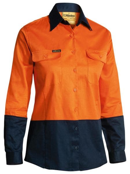 Bisley Bisley Ladies 2 Tone Hi Vis Drill Shirt Long Sleeve (BL6267) - Trade Wear