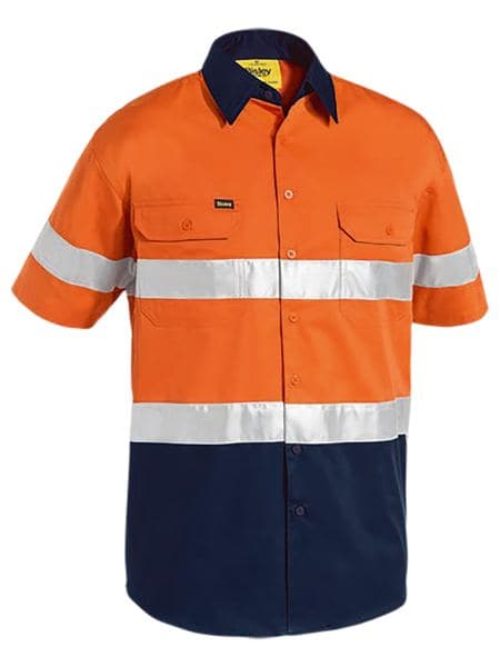 Bisley 3M Taped Two Tone Hi Vis Lightweight Short Sleeve Drill Shirt (BS1896) - Trade Wear