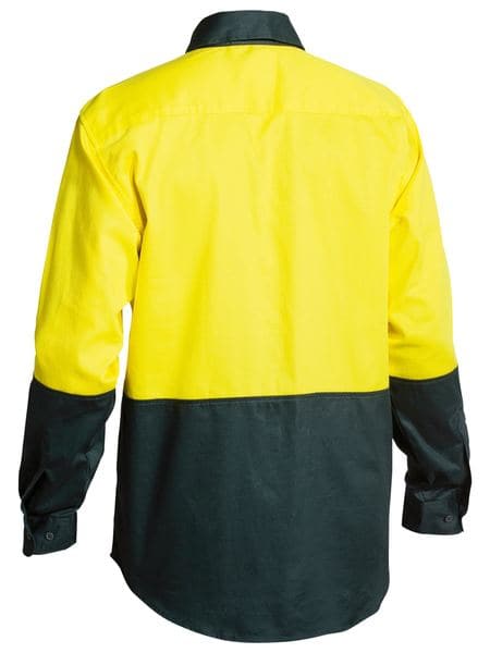 Bisley 2 Tone Hi Vis Drill Shirt - Long Sleeve - Yellow/Bottle (BS6267) - Trade Wear