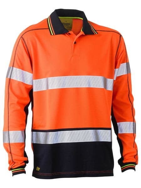 Bisley Bisley Taped Two Tone Hi Vis Polyester Mesh Long Sleeve Polo Shirt (BK6219T) - Trade Wear