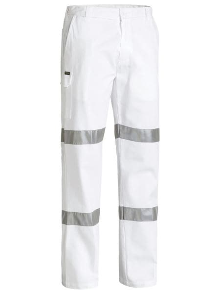 Bisley 3M Taped Cotton Drill White Work Pant (BP6808T) - Trade Wear