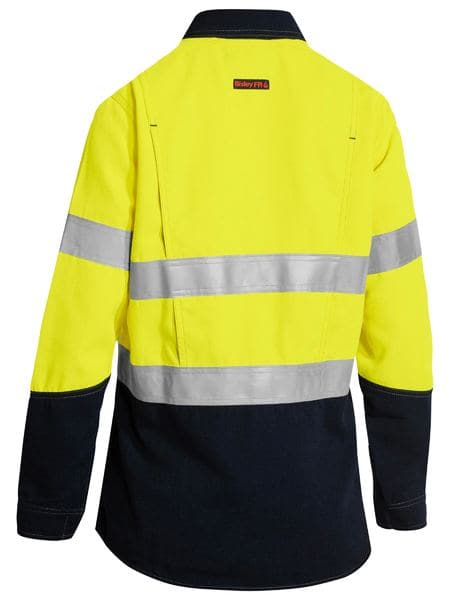 Bisley Womens Taped 2 Tone FR HiVis Lightweight Vented Long Sleeve-Yellow/Navy (BL8098T) - Trade Wear
