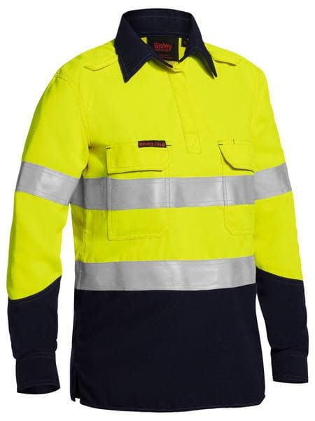 Bisley Womens Taped Two Tone Hi Vis Closed Front Vented Shirt - Long Sleeve (BLC8075T) - Trade Wear