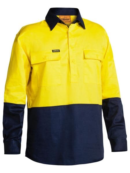 Bisley Bisley 2 Tone Closed Front Hi Vis Drill Shirt Long Sleeve (BSC6267) - Trade Wear