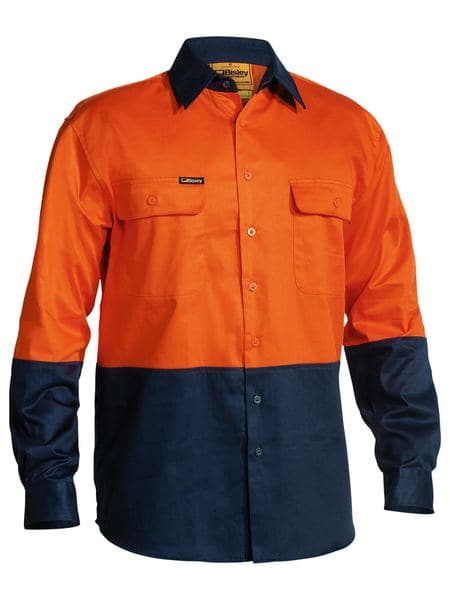 Bisley Bisley 2 Tone Hi Vis Drill Shirt Long Sleeve (BS6267) - Trade Wear