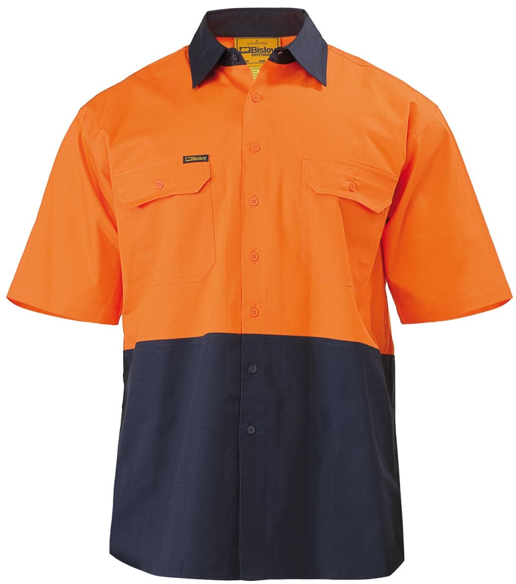Bisley 2 Tone Cool Lightweight Drill Shirt - Short Sleeve - Orange/Navy (BS1895) - Trade Wear