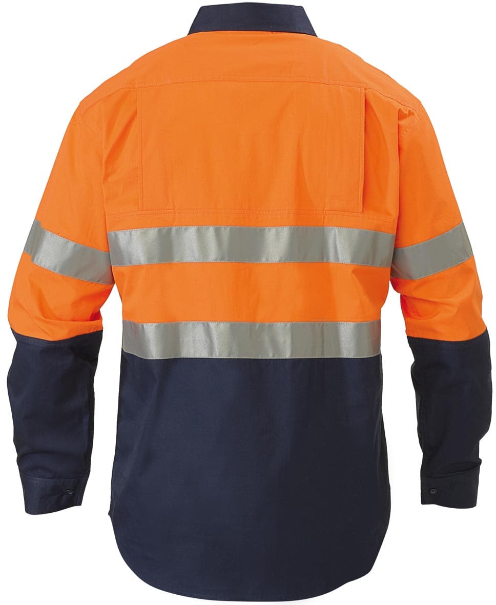 Bisley 2 Tone 3M Hi Vis Lightweight Gusset Cuff Shirt -Long Sleeve- Orange/Navy (BS6896) - Trade Wear