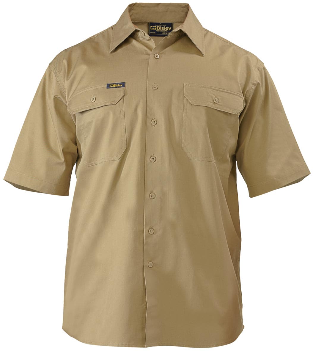 Bisley Cool Lightweight Drill Shirt - Short Sleeve - Khaki (BS1893) - Trade Wear