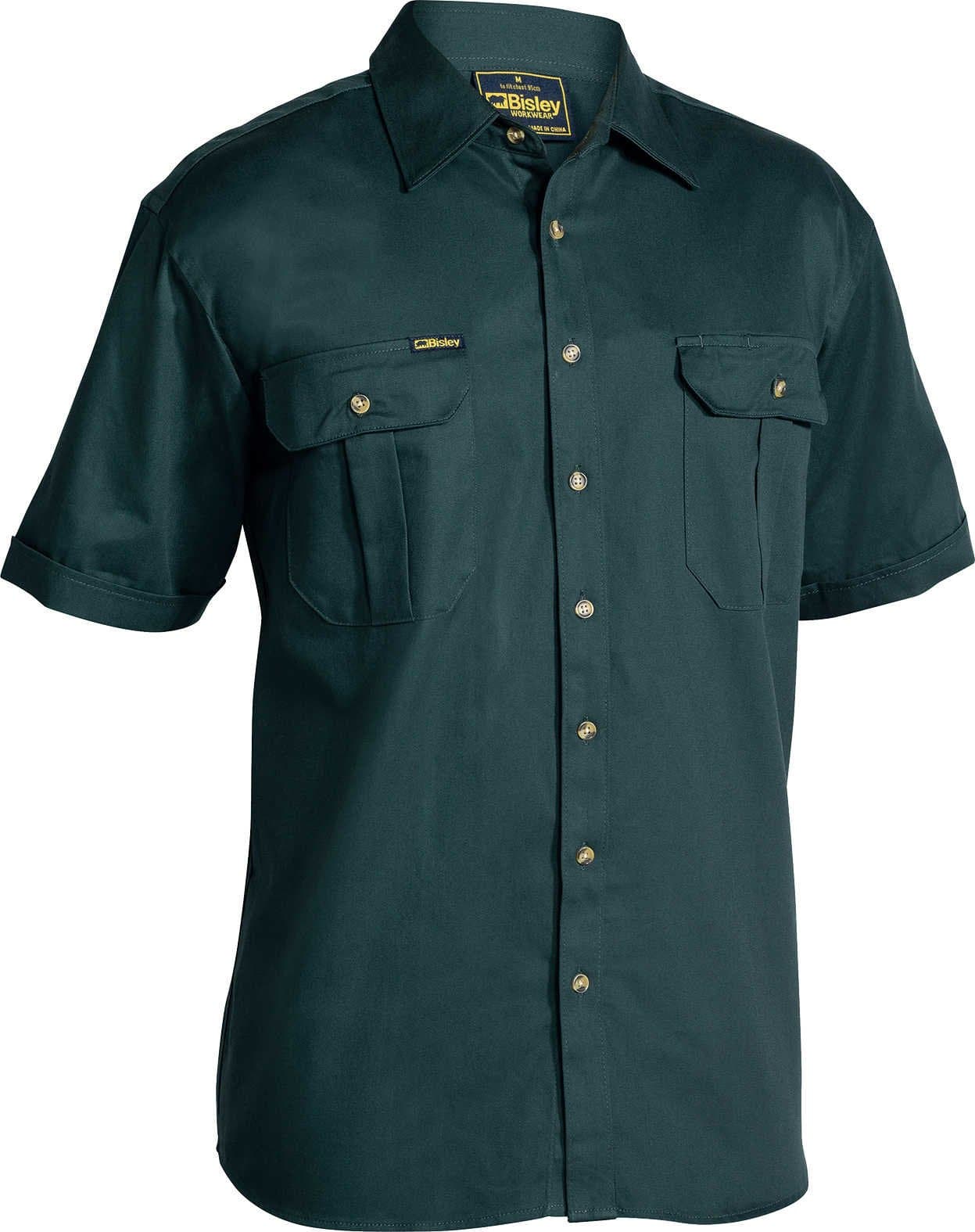Bisley Original Cotton Drill Shirt - Short Sleeve - Bottle (BS1433) - Trade Wear