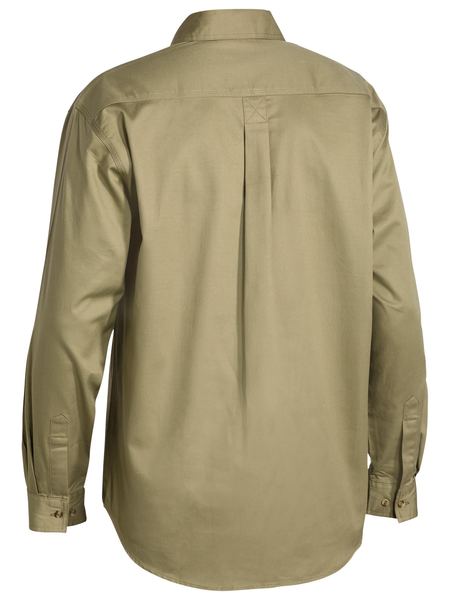 Bisley Closed Front Cotton Drill Shirt - Long Sleeve - Khaki (BSC6433) - Trade Wear