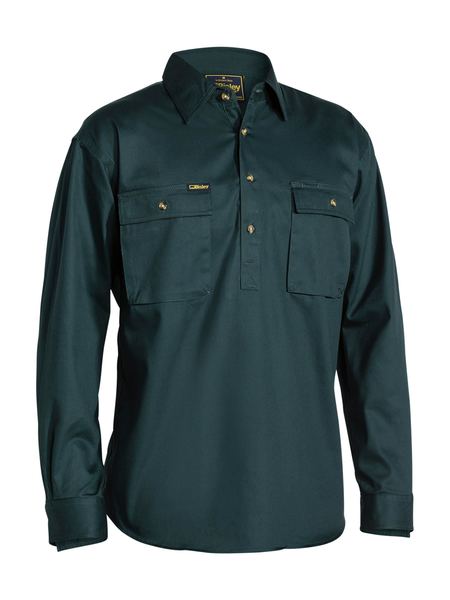 Bisley Closed Front Cotton Drill Shirt - Long Sleeve - Bottle (BSC6433) - Trade Wear