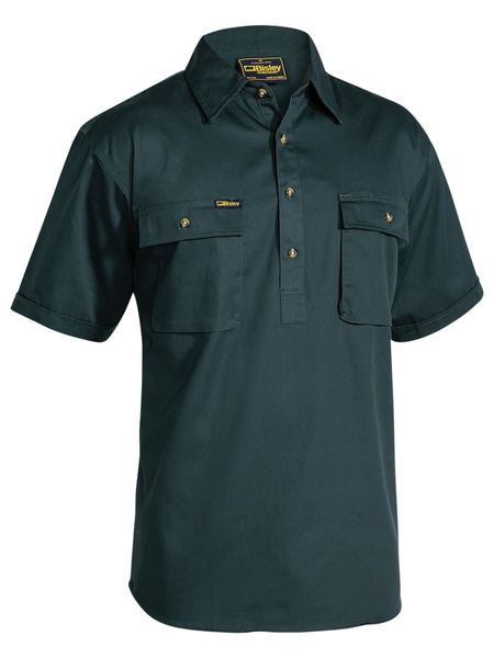 Bisley Closed Front Cotton Drill Shirt - Short Sleeve - Bottle (BSC1433) - Trade Wear