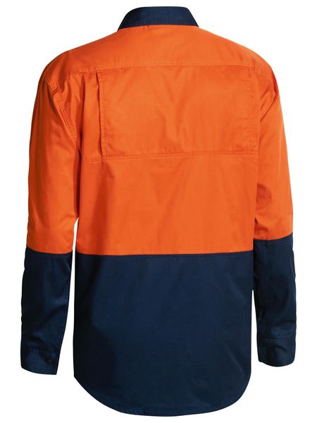 Bisley 2 Tone Hi Vis Cool Ventilated Drill Shirt - Long Sleeve - Orange/Navy (BS6895) - Trade Wear