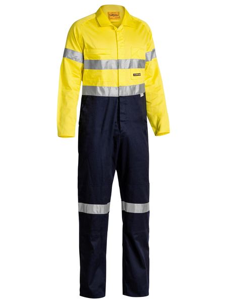 Bisley 2 Tone Hi Vis Lightweight Coveralls 3M Reflective Tape - Yellow/Navy (BC6719TW) - Trade Wear