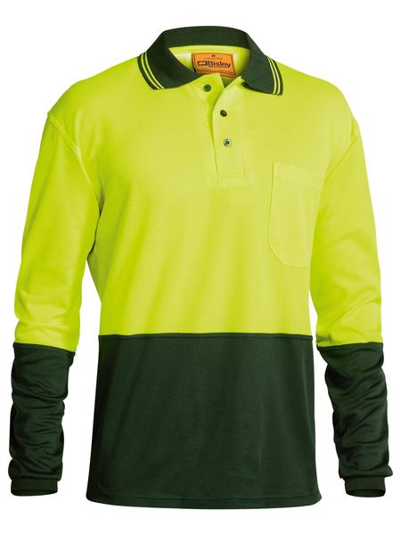 Bisley 2 Tone Hi Vis Polo Shirt - Long Sleeve - Yellow/Bottle (BK6234) - Trade Wear